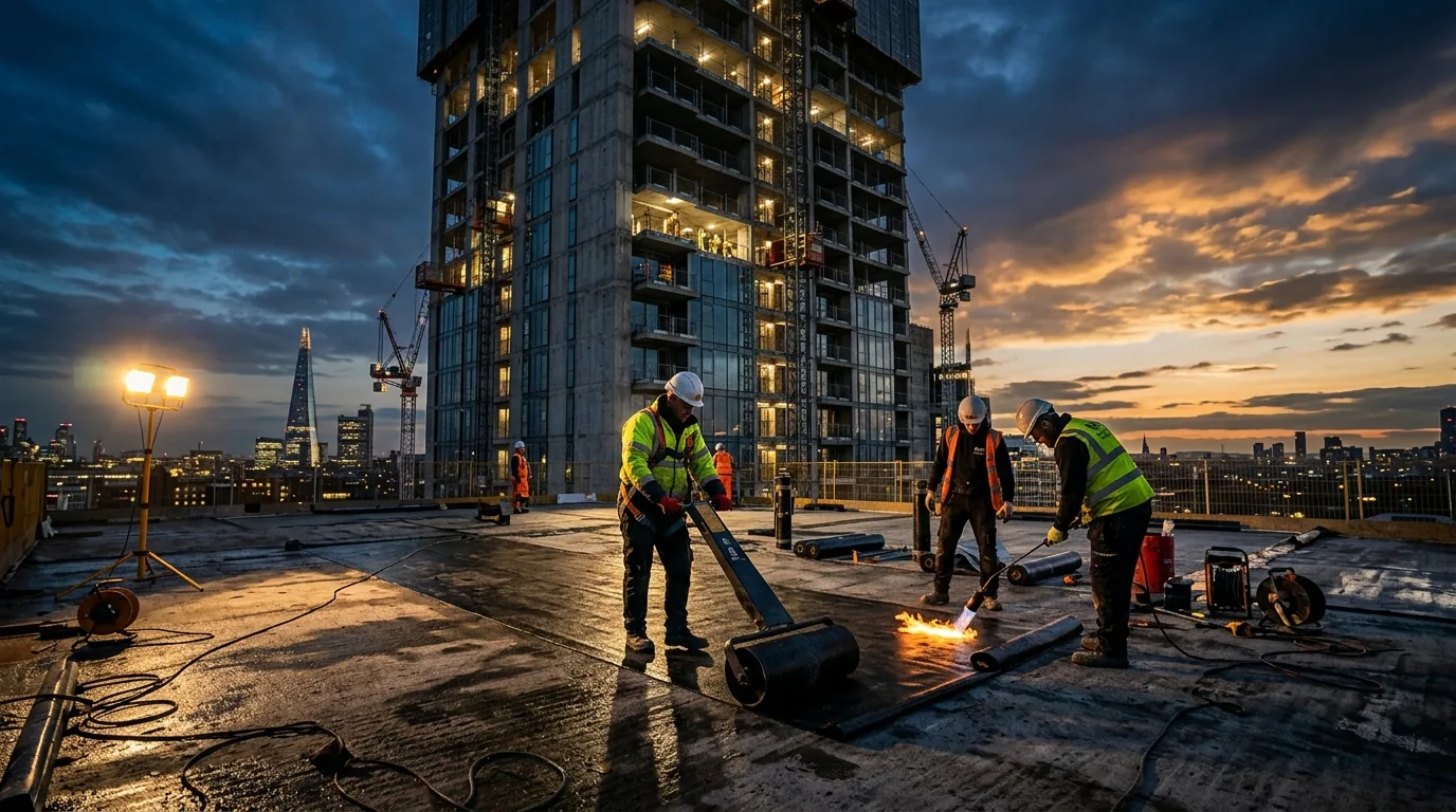VCIS team applying waterproofing membrane on a structure